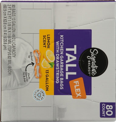 Signature Select Bag Flex Tall Drawstring Lemon Scent 13 Gallon 80 Ct - 80 ct - Image 3