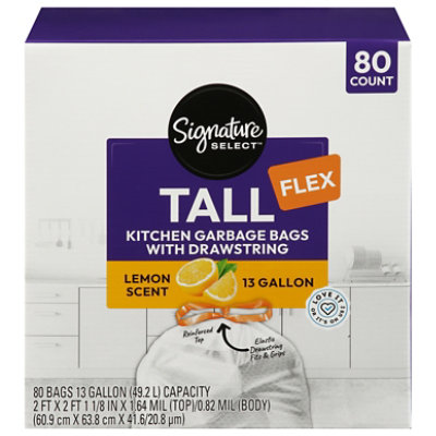 Signature Select Bag Flex Tall Drawstring Lemon Scent 13 Gallon 80 Ct - 80 ct - Image 1