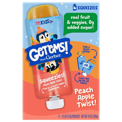 Us Gerber Get Ems Squeezies Peach Apple Twist 4 Pouches - 10 Oz Box - 4 ct - Image 1