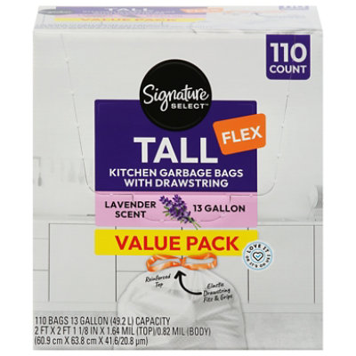 Signature Select Bag Flex Tall Drawstrng Lavender Scent 13 Gallon 110 Ct - 110 ct - Image 1
