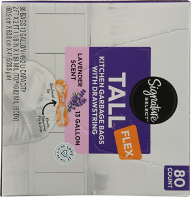 Signature Select Bag Flex Tall Drawstring Lavender Scent 13 Gallon 80 Ct - 80 ct - Image 3
