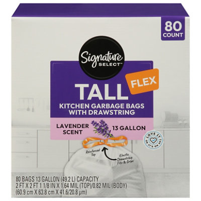 Signature Select Bag Flex Tall Drawstring Lavender Scent 13 Gallon 80 Ct - 80 ct - Image 1