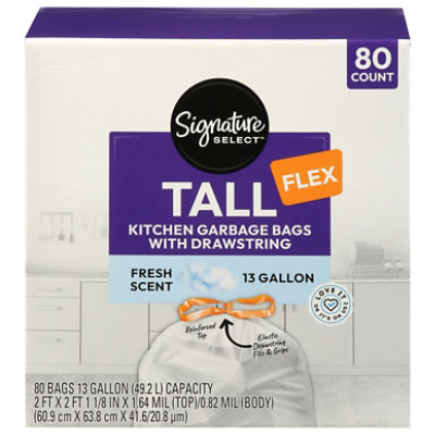 Signature Select Bag Flex Tall Drawstring Fresh Scent 13 Gallon 80 Ct - 80 ct - Image 2