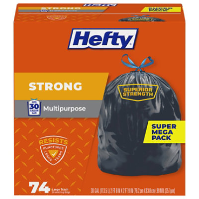 Hefty Strong Trash Bags Wastebags 30 Gallon 30 Inch X 33 Inch Black 1 Pack 74 Count - 74 ct - Image 2