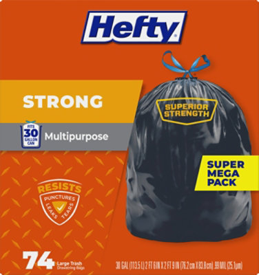 Hefty Strong Trash Bags Wastebags 30 Gallon 30 Inch X 33 Inch Black 1 Pack 74 Count - 74 ct - Image 3
