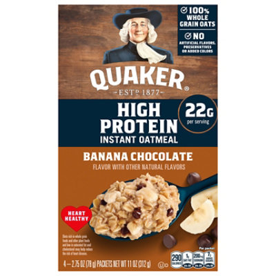 Quaker High Protein Instant Oatmeal Banana & Chocolate, 2.75 Oz X 4 - 6 ct - Image 2