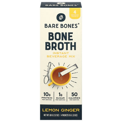 Bare Bones Bone Broth Lemon Ginger Instant 4ct - 2.12 oz - Image 2