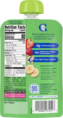 Us Gerber Organic Banana Strawberry Raspberry Oatmeal Puree 3.5 Oz/99g Pouch - 3.5 oz - Image 5