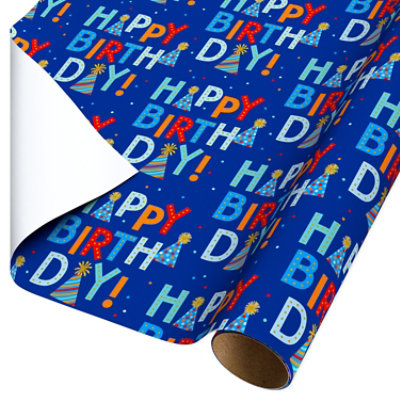 American Greetings 40 Sq. ft. Blue Happy Birthday Wrapping Paper (1-Roll 30 in. x 192 in.) - Image 1