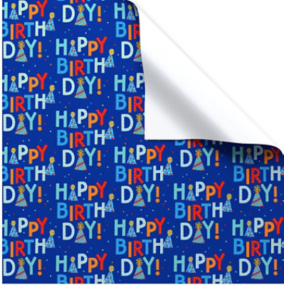 American Greetings 40 Sq. ft. Blue Happy Birthday Wrapping Paper (1-Roll 30 in. x 192 in.) - Image 5