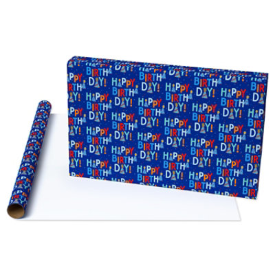 American Greetings 40 Sq. ft. Blue Happy Birthday Wrapping Paper (1-Roll 30 in. x 192 in.) - Image 3