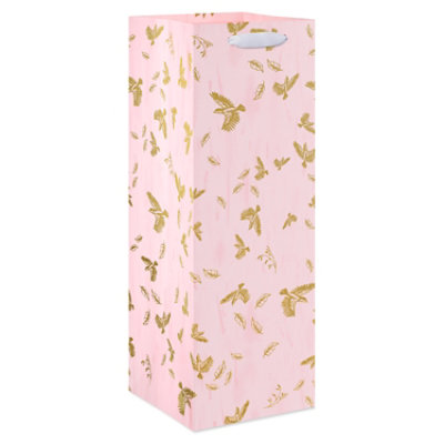 American Greetings 14 in. Pink Beverage Bag Gold Birds (1-Count) - Image 1