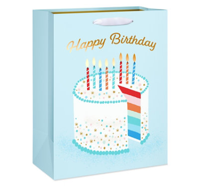 American Greetings 12.75 in. Large Light Blue Birthday Gift Bag Cake and Candles (1-Count) - Image 1