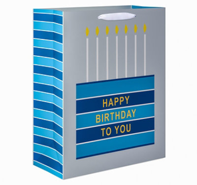 American Greetings Extra Large Birthday Gift Bag for Him Blue Stripes and Cake (1-bag) - Image 1