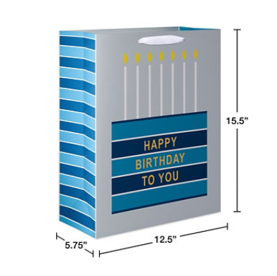 American Greetings Extra Large Birthday Gift Bag for Him Blue Stripes and Cake (1-bag) - Image 2