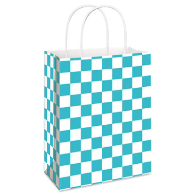 American Greetings 13 in. All Occasion Large Aqua Checkered Gift Bag (1-Count) - Image 1