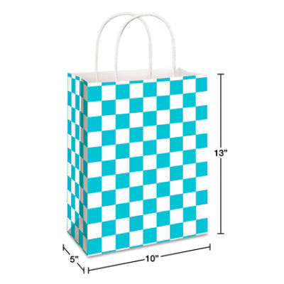 American Greetings 13 in. All Occasion Large Aqua Checkered Gift Bag (1-Count) - Image 2