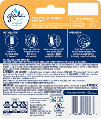 Glade Plugins Scented Oil Kit, Coastal Sunshine Citrus - Includes 1 Warmer, 1 Refill - Each - Image 4
