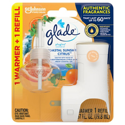 Glade Plugins Scented Oil Kit, Coastal Sunshine Citrus - Includes 1 Warmer, 1 Refill - Each - Image 1
