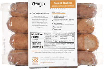 Amylu Organic Sweet Italian Chicken Sausages - 12 Oz - Image 5