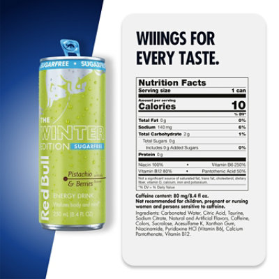 Red Bull Winter Edition Sugarfree Pistachio & Berries 80mg Caffeine Energy Drink - 8.4 fl oz - Image 5