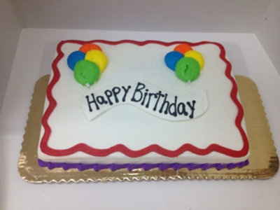 Happy Birthday Banner with Balloons Sheet Cake