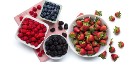  Raspberries, blueberries, blackberries, and strawberries.