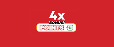 Red banner with the words 4x Bonus Points with the for U logo
