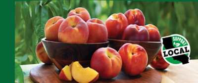 Two bowl of peaches on a counter