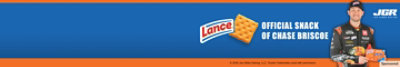 Man holding Lance snacks next to words, "Lance®. Official snack of Chase Briscoe."
