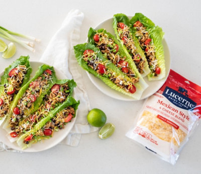 Chicken Taco Salad Boats with Black Beans, Tomato, Cheese & Guacamole 