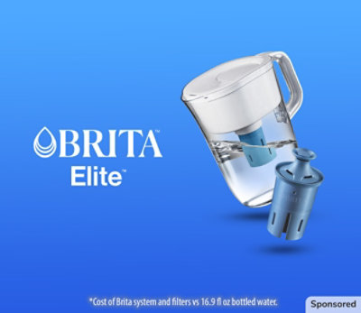 Brita Pitcher, filter and Brita logo on a blue background. Headline: Save $240/year