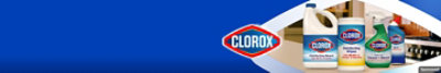 Clorox cleaning products on blue background with logo and headline.