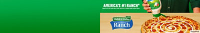America's #1 ranch. Hidden Valley Ranch bottle and large pizza.