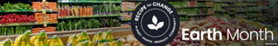 Picture of produce. "Recipe for change, planet, people, product, community".