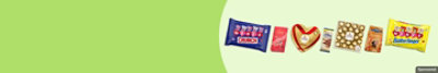Crunch, Butterfinger, and other candy products on a green background.