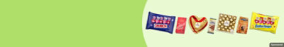 Ferrero Rocher, Butterfinger and other candy products on a green background. 