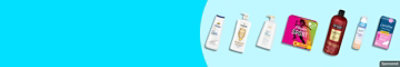 Dove, Pantene and other women's  personal care products on a blue background. 