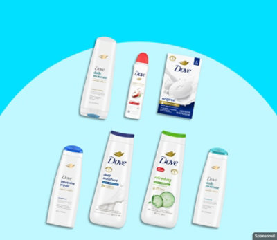 Dove  products on a blue background. 