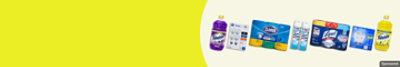 Lysol, Clorox ando other home products on a Yellow background. 