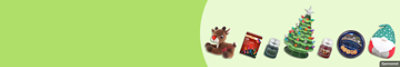 Royal Dansk, Sylvania, and other seasonal products on a green background.