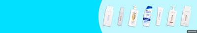 NATIVE, PANTENE, and other personal care products on a blue background.