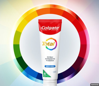 Colgate Total® toothpaste protects teeth, tongue, cheeks, and gums.