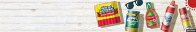 Great products for cookouts pictured on a white background with sunglasses and a sun.