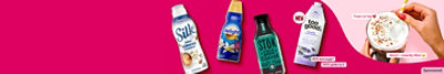 Silk, International Delight, SToK and Too Good products with a hand stirring a drink.