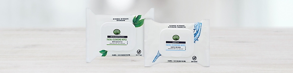 Choose facial cleansing wipes with essential oils or for sensitive skin
