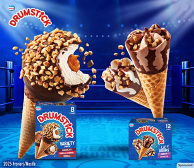 Drumstick products on a blue background with WWE focus.