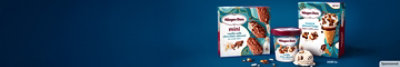 Haagen dazs packs and appetite appeal on a blue background.