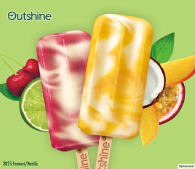Outshine products on a green background.