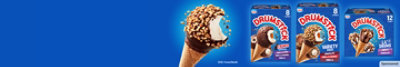 Drumstick cones in and out of pack on a blue background.